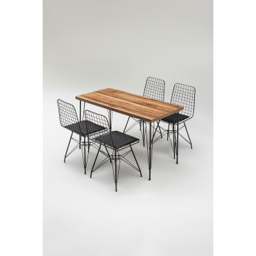 Masă cu scaune 5 bucăți Nmsymk001, Stejar - Negru, 120x60x72 cm - Stejar - Negru