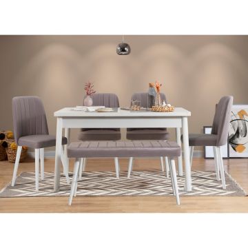 Masă cu scaune 6 bucăți Costa 0701 - 2 B, Alb - Gri, 120x75x77 cm - Alb - Gri