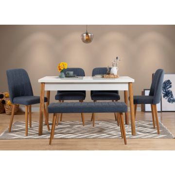 Masă cu scaune 6 bucăți Costa 1048 - 2 AB, Pin atlantic - Bleumarin, 120x75x77 cm - Natural - Albastru