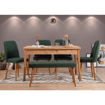 Masă cu scaune 6 bucăți Costa Atlantic Green, Pin atlantic - Verde, 120x75x77 cm - Verde - Natural