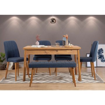 Masă cu scaune 6 bucăți Costa Atlantic Navy Blue, Pin atlantic - Bleumarin, 120x75x77 cm - Albastru - Natural