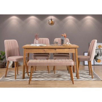 Masă cu scaune 6 bucăți Costa Atlantic Stone, Pin atlantic - Stone, 120x75x77 cm - Gri - Natural