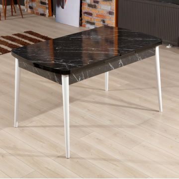 Masă dining extensibilă Bendir, Negru - Alb, 132x77x79 cm - Natural - Negru - Alb