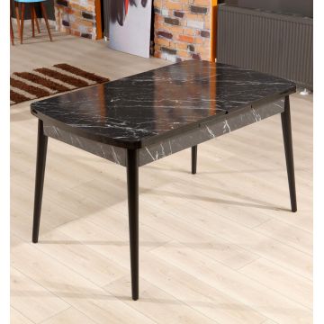 Masă dining extensibilă Bendir, Negru - Alb, 132x77x79 cm - Natural - Negru - Alb