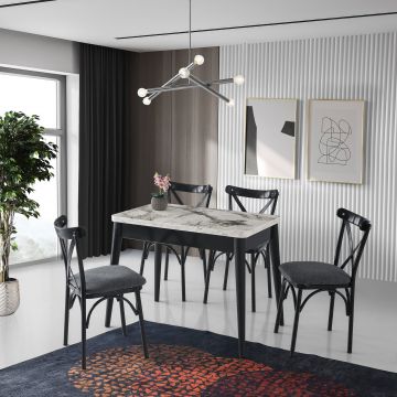Masă dining extensibilă Dolunay - 1281, Alb - Marble, 100x60x75 cm - Alb
