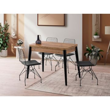 Masă dining extensibilă Dolunay - 1284, Pin atlantic, 100x60x75 cm - Natural