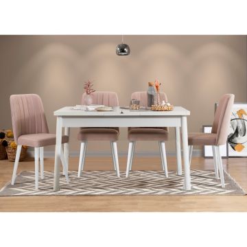 Masă extensibilă cu scaune 5 bucăți Santiago White Stone V2, Alb - Stone, 120x75x77 cm - Alb - Gri