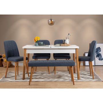 Masă extensibilă cu scaune 6 bucăți Santiago 1048 - 2 AB, Pin atlantic - Bleumarin, 120x75x77 cm - Natural - Albastru