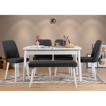 Masă extensibilă cu scaune 6 bucăți Santiago White Antracite, Alb - Antracit, 120x75x77 cm - Alb - Antracit