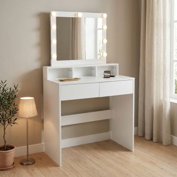 Masa machiaj LED, Virna, Pako, Alb 80x40x145 cm
