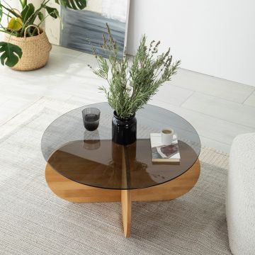 Măsuță de cafea Bubble Wood - Fume, Oak, Stejar, 75x75x35 cm - Stejar