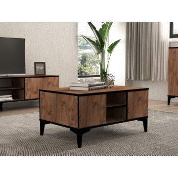 Măsuță de cafea Cide, Pin atlantic - Negru, 90x60x45 cm - Natural - Negru