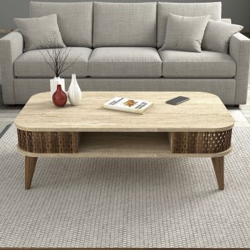Măsuță de cafea Eylul, Travertin, 105x60x35 cm - Bej