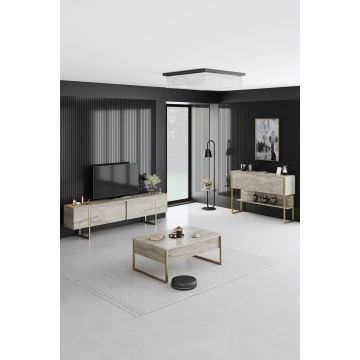 Măsuță de cafea Luxe, Diverse culori, 90x60x40 cm - Travertin - Auriu