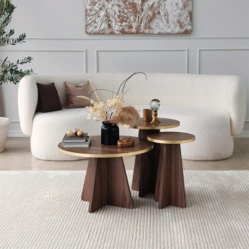 Măsuță de cafea Mushroom - Gold, Walnut v2, Auriu - Nuc, 60x60x40 cm - Auriu - Nuc
