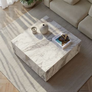 Măsuță de cafea Prizma, Freesia marble, 90x90x35 cm - Gri