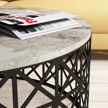 Măsuță de cafea Selin Marble, Diverse culori, 90x90x38 cm - Alb