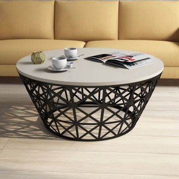 Măsuță de cafea Stil Metal Ferforje, Diverse culori, Diverse configurații, Diverse dimensiuni - Crem - Negru / Standard / 90x38x90 cm