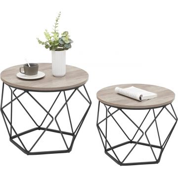 Set 2 măsuțe de cafea VASAGLE, Greige/Negru, PAL și oțel, Ø50/40 cm, stil industrial