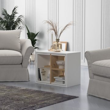 Set 3 măsuțe de cafea Bizayni, Alb - Stejar, 62x34x49 cm - Alb - Stejar