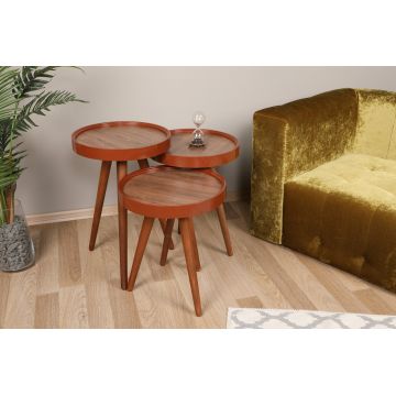 Set 3 măsuțe de cafea Isla, Nuc, 39x39x48 cm - Nuc