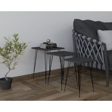 Set 3 măsuțe de cafea Mali, Diverse culori, Diverse dimensiuni - Negru - Antracit / 44x45x52 cm
