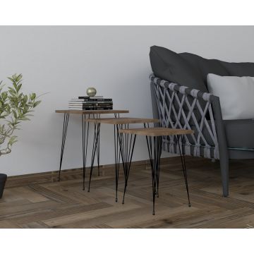 Set 3 măsuțe de cafea Mali, Diverse culori, Diverse dimensiuni - Negru - Nuc / 40x40x55 cm