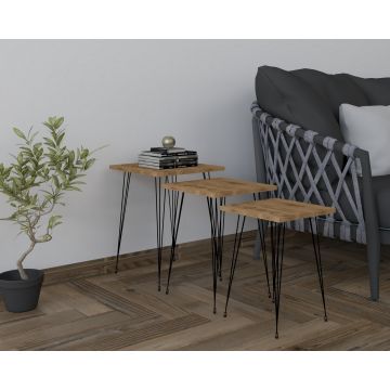 Set 3 măsuțe de cafea Mali, Diverse culori, Diverse dimensiuni - Negru - Oud / 40x40x55 cm