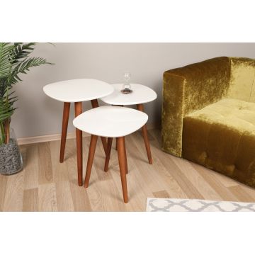 Set 3 măsuțe de cafea Nadva, Alb - Nuc, 41x39x47 cm - Alb - Nuc