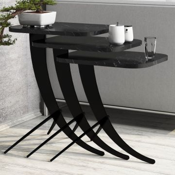 Set 3 măsuțe de cafea Pion Marble, Diverse culori, 35x60x45 cm - Negru