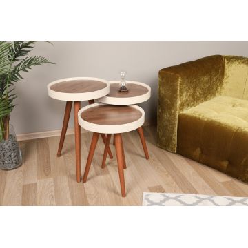 Set 3 măsuțe de cafea Wood, Nuc - Crem, 39x39x48 cm - Nuc - Crem