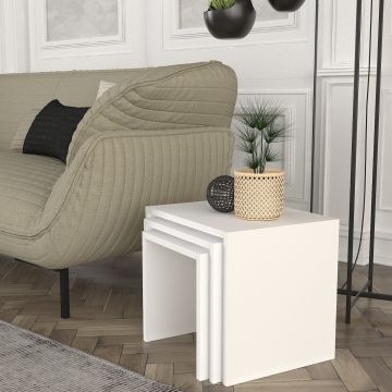 Set 3 măsuțe de cafea Zariel, Alb, 33x35x33 cm - Alb