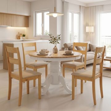 Set masa si scaune dining, 5 buc, Dallan Lars, Pako, Alb 138x100x75 cm