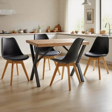 Set masa si scaune dining, 5 buc, Gaston Zeryin, Pako, Negru 110x70x75 cm