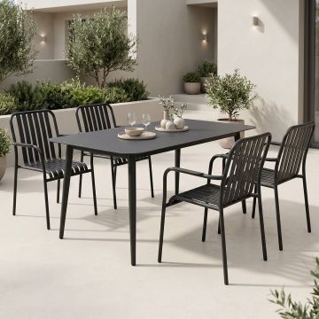 Set masa si scaune dining, 5 buc, Heven Vista, Pako, Negru 120x70x72 cm