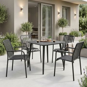 Set masa si scaune dining, 5 buc, Heven Vista, Pako, Negru 80x80x72 cm