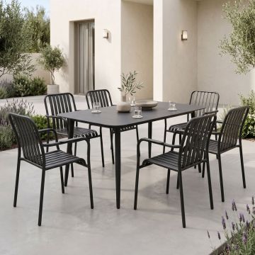 Set masa si scaune dining, 7 buc, Heven Vista, Pako, Negru 120x70x72 cm