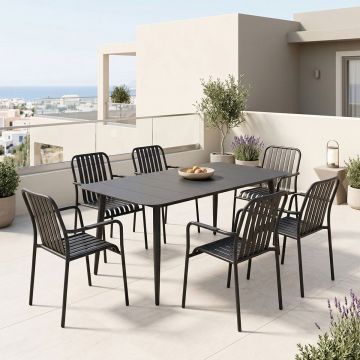 Set masa si scaune dining, 7 buc, Heven Vista, Pako, Negru 150x80x72 cm