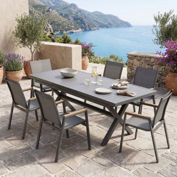 Set masa si scaune dining extensibil, 7 buc, Dagyn Azelie, Pako, Antracit 240x90x76 cm