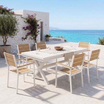 Set masa si scaune dining extensibil, 7 buc, Dagyn Breze, Pako, Natural 240x90x76 cm
