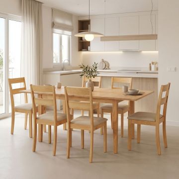 Set masa si scaune dining extensibil, 7 buc, Dallan Country, Pako, Natural 150x80x74 cm