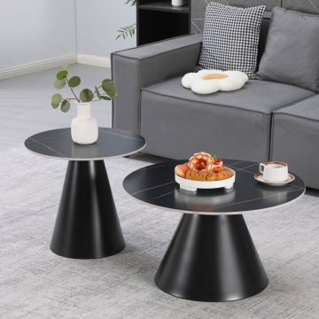 Set masute de cafea, 2 buc, Duoma, Pako, Negru 70x70x40.5 cm