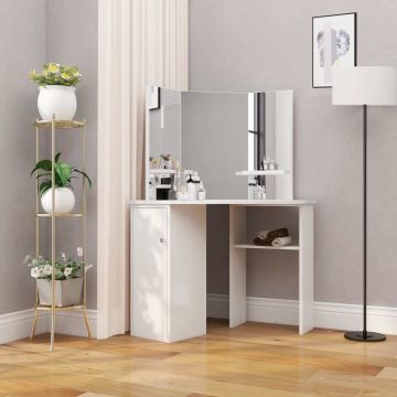 vidaXL Masă de toaletă colțar, masă pentru machiaj și cosmetice, alb