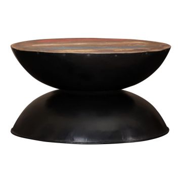 vidaXL Măsuță de cafea, bază neagră, 60x60x33 cm, lemn masiv reciclat vidaXL Măsuță de cafea, bază neagră, 60x60x33 cm, lemn masiv reciclat