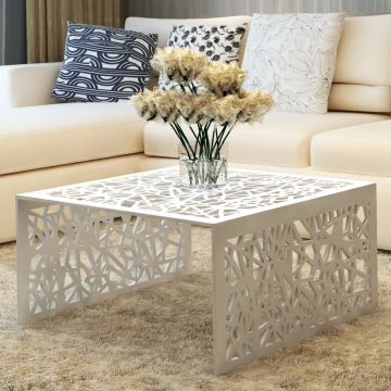 vidaXL Măsuță de cafea cu design geometric, argintiu, aluminiu
